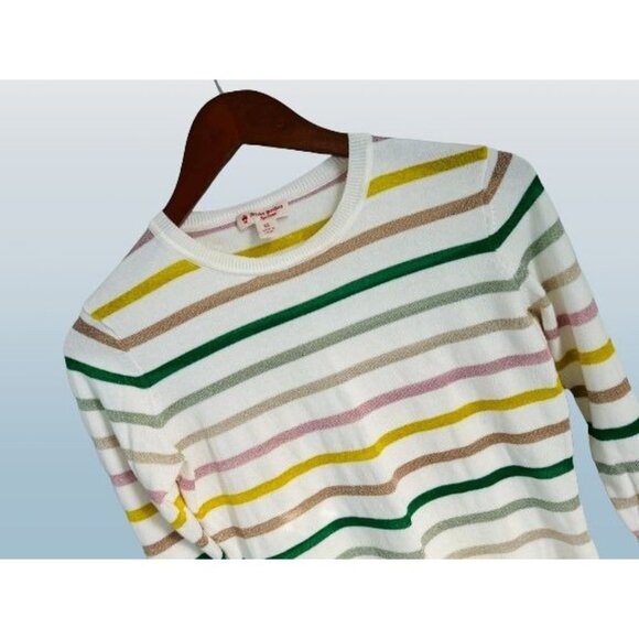 Brooks Brothers Cotton Crewneck White Gold Green Stripes Long Sleeve Size XSmall - Picture 1 of 10